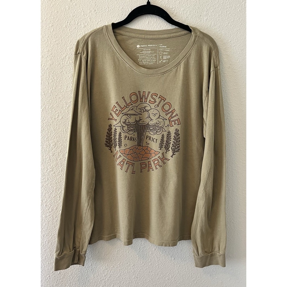 Parks Project Women's T-Shirt Size XL Long Sleeve Yellowstone Taupe/Beige